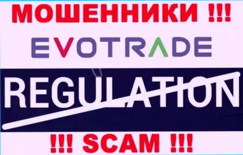 На web-ресурсе махинаторов EvoTrade Com нет ни намека о регуляторе указанной компании !!!