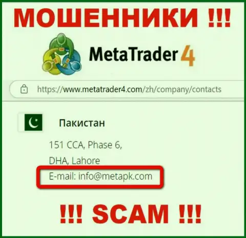 В контактной информации, на сайте мошенников MetaTrader4, предоставлена именно эта электронная почта