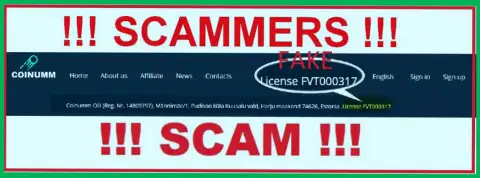 Coinumm scammers do not have a license - caution