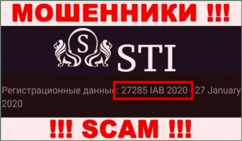 Регистрационный номер StokOptions Com, который мошенники предоставили на своей странице: 27285 IAB 2020