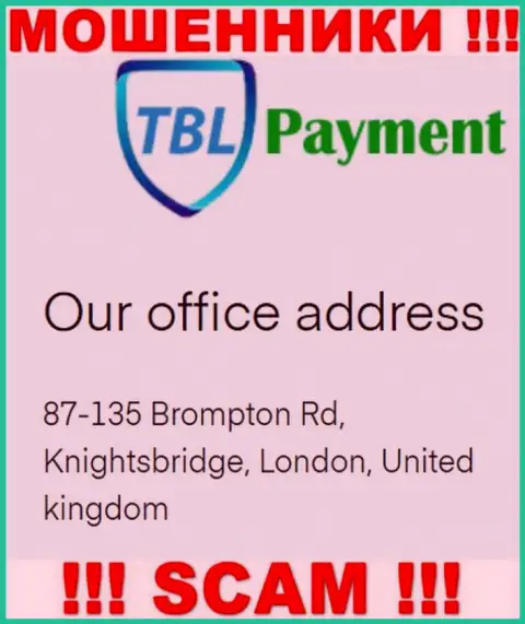 Информация о местоположении TBL Payment, которая предложена у них на сайте - фейковая