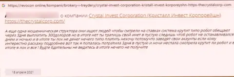 Отзыв потерпевшего, финансовые активы которого осели в кошельке интернет-мошенников Crystal Invest Corporation