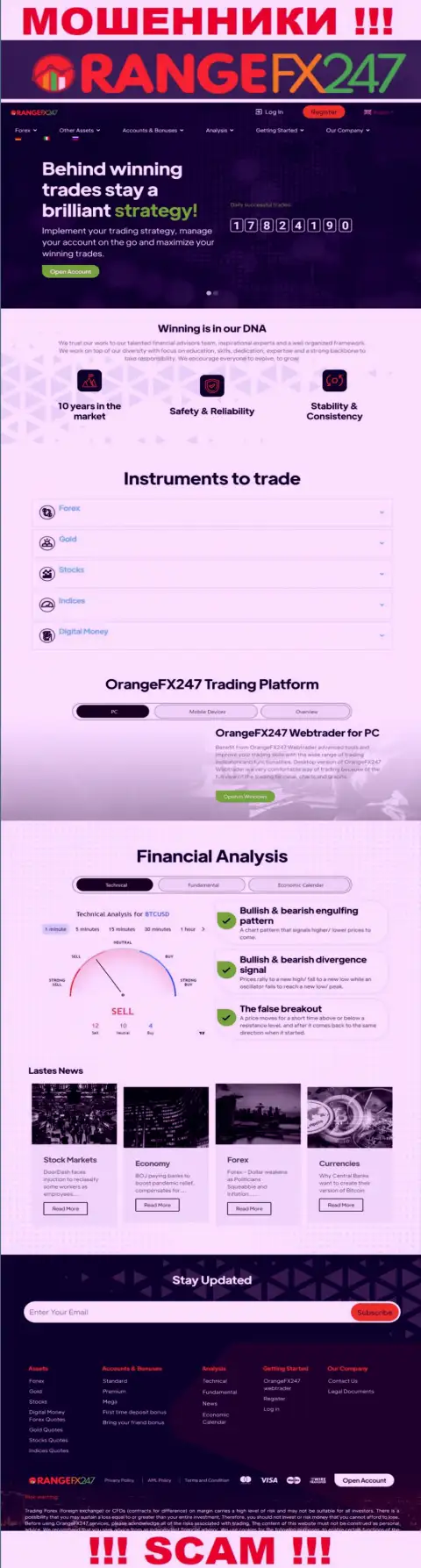 Главная страничка официального информационного сервиса мошенников OrangeFX 247