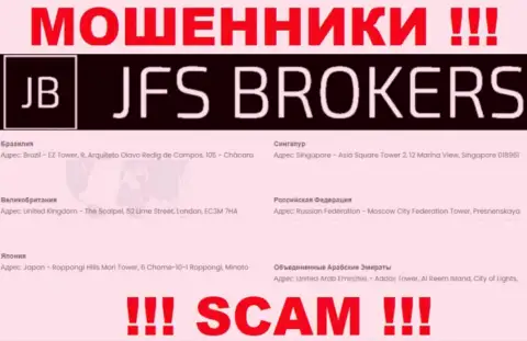 JFSBrokers на своем сайте засветили ненастоящие сведения относительно адреса регистрации