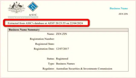 Документ, подтверждающий присутствие регистрации у биржевой организации Zinnera Exchange