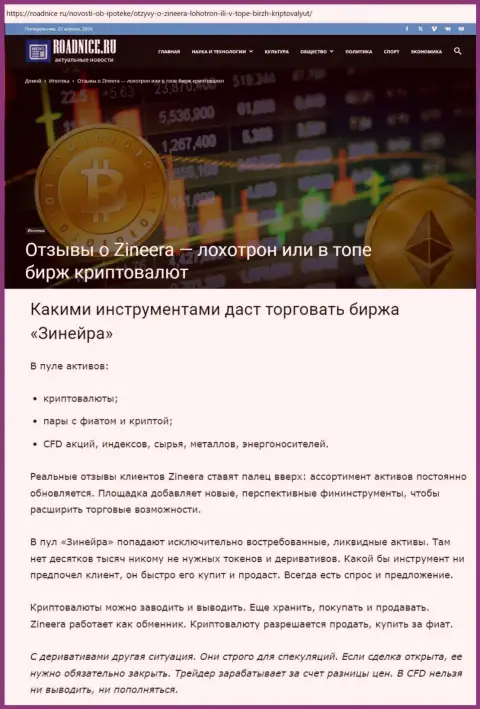 Обзор финансовых инструментов для трейдинга биржи Зиннейра на сервисе roadnice ru